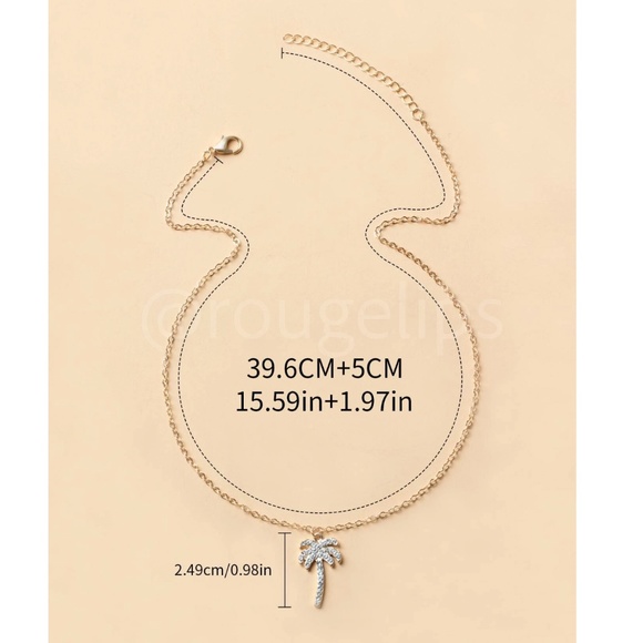 Encrusted Palm Tree Charm on a Yellow Gold Tone Chain Necklace Pendant - Picture 3 of 10